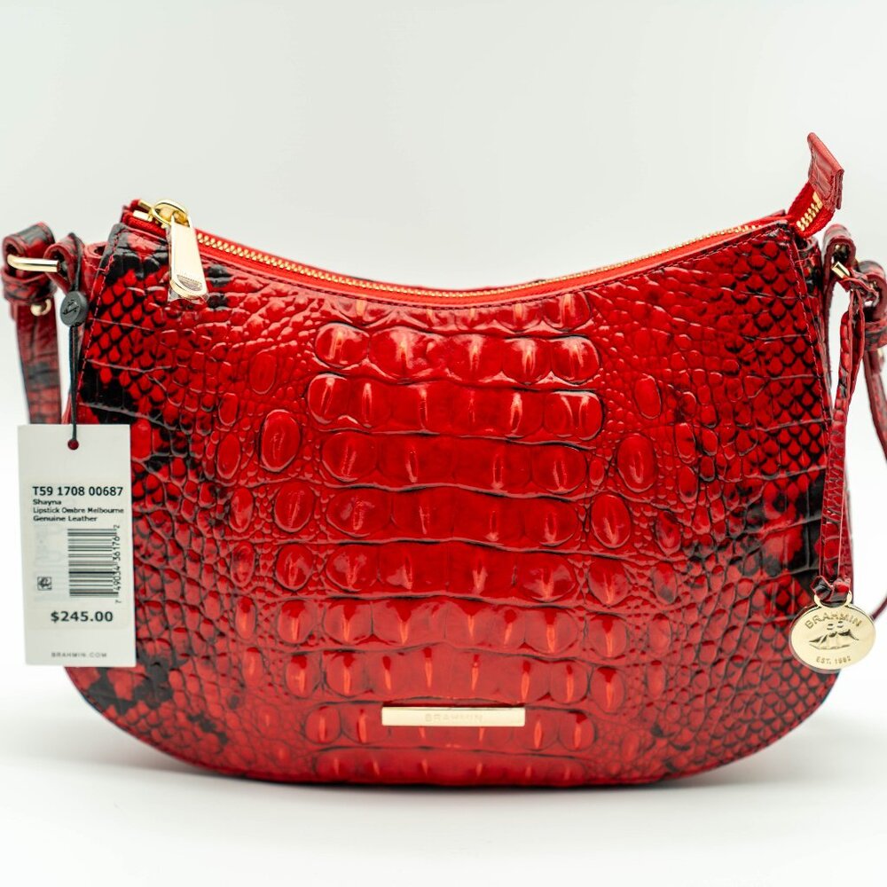 Cherry Girl Brahmin Shayna Ombre Melbourne Genuine Crock Leather Bag NWT